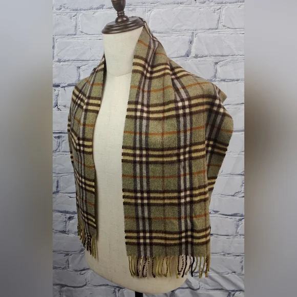 Burberry Vintage Scarf Nova Check 100% Cashmere England 90s Y2K 56" x 12" - Picture 7 of 11